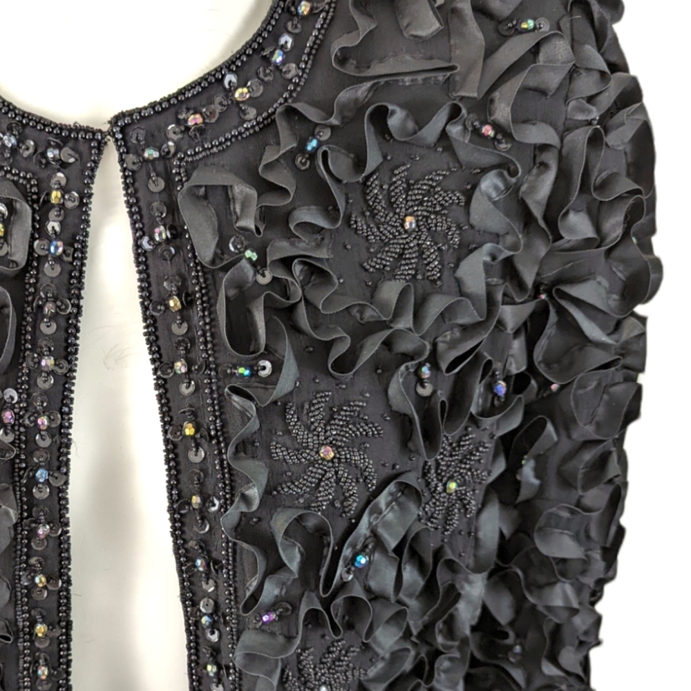 Laurence Kazar Vintage Beaded Embellished Silk Jacket Womens Small Black Formal - Picture 3 of 12
